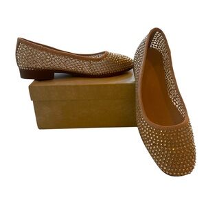 Women’s Brown Rhinestone Embellished Ballet Flats